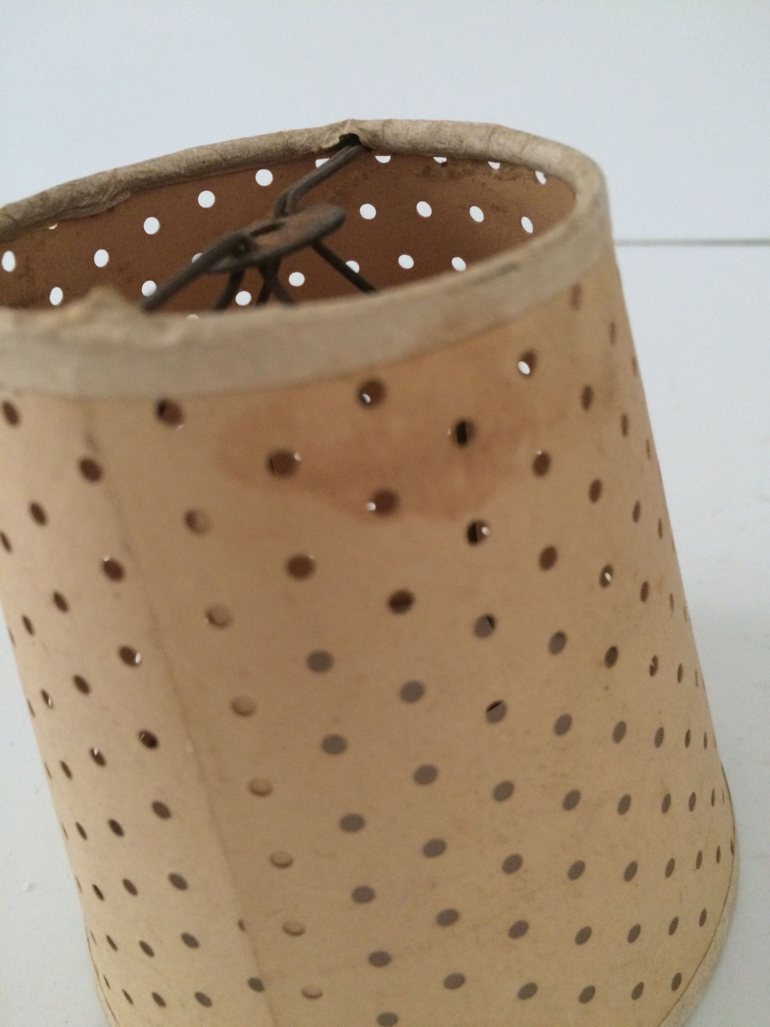 Mini lampshade with vintage perforated cardboard pliers