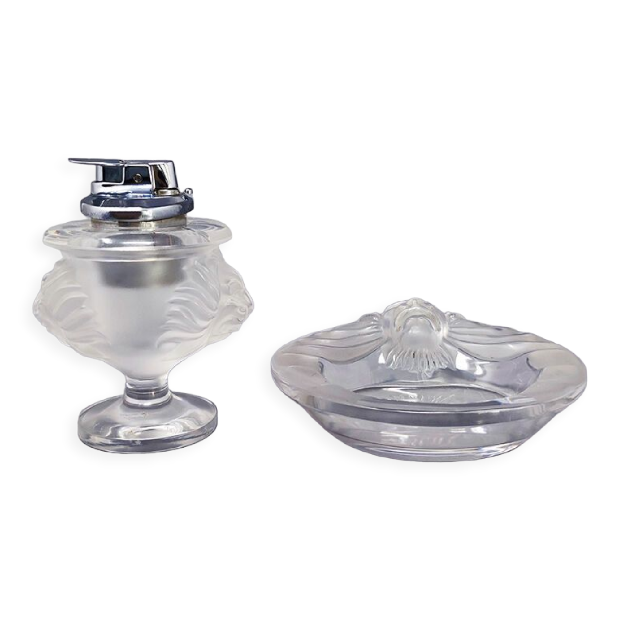 1970s Smoking Set  by Lalique. Signed on The Bottom. Made in France