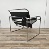 70s armchair in chromed tubular and black leather