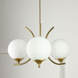 Mid century italian brass and opaline chandelier