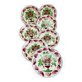7 dessert plates XIX Sarreguemines stencil decoration