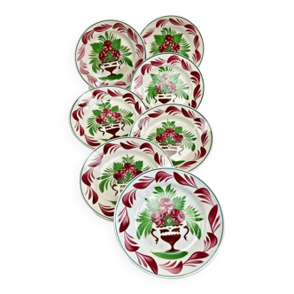 7 dessert plates XIX Sarreguemines stencil decoration