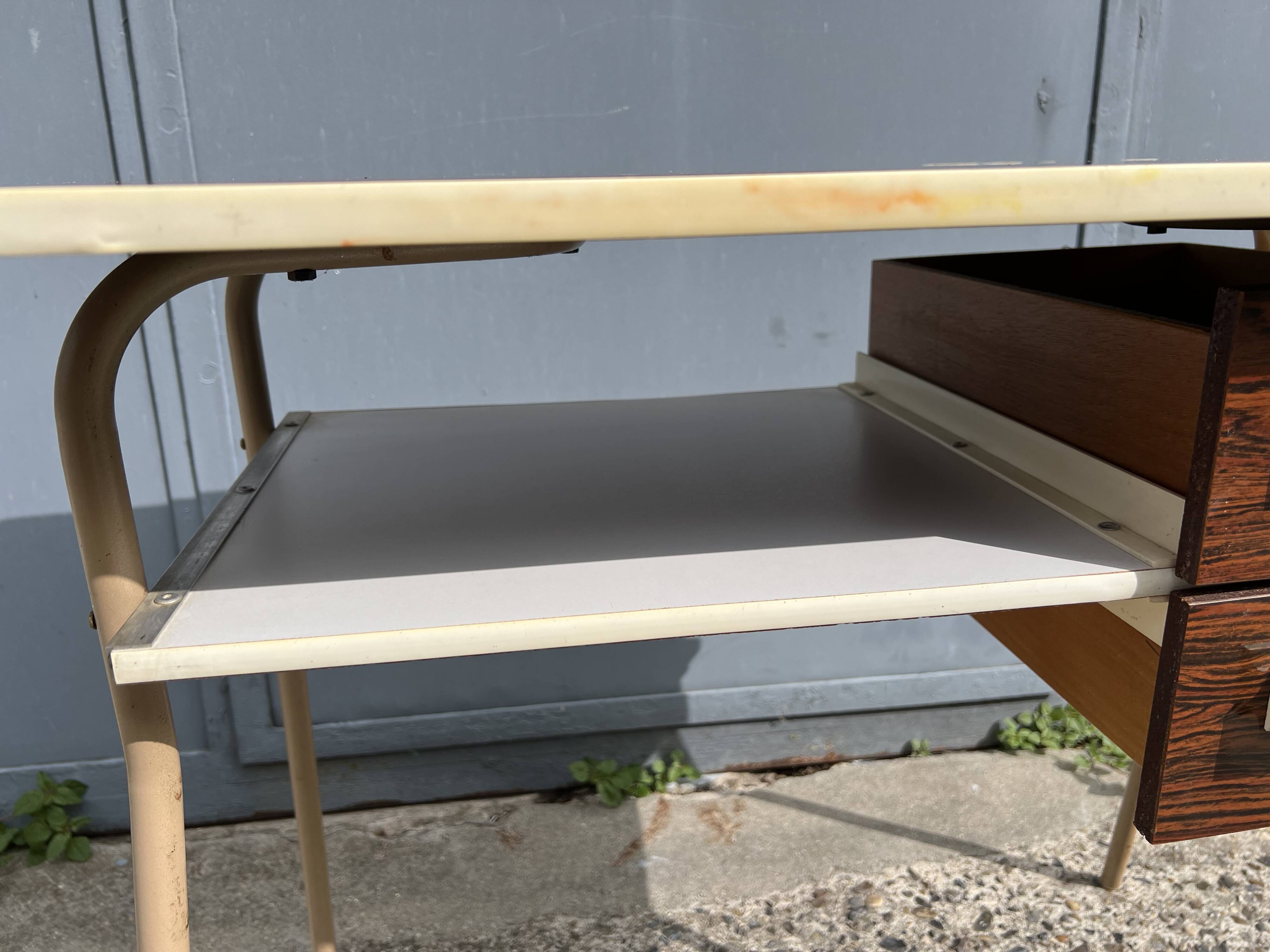 Small vintage desk with formica drawers and 70s chair