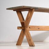 Antique solid wood table with green patina (c.1920)