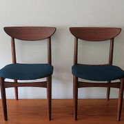 Pair of Lane Perception teak dining chairs in petrol blue-green, USA 1960s