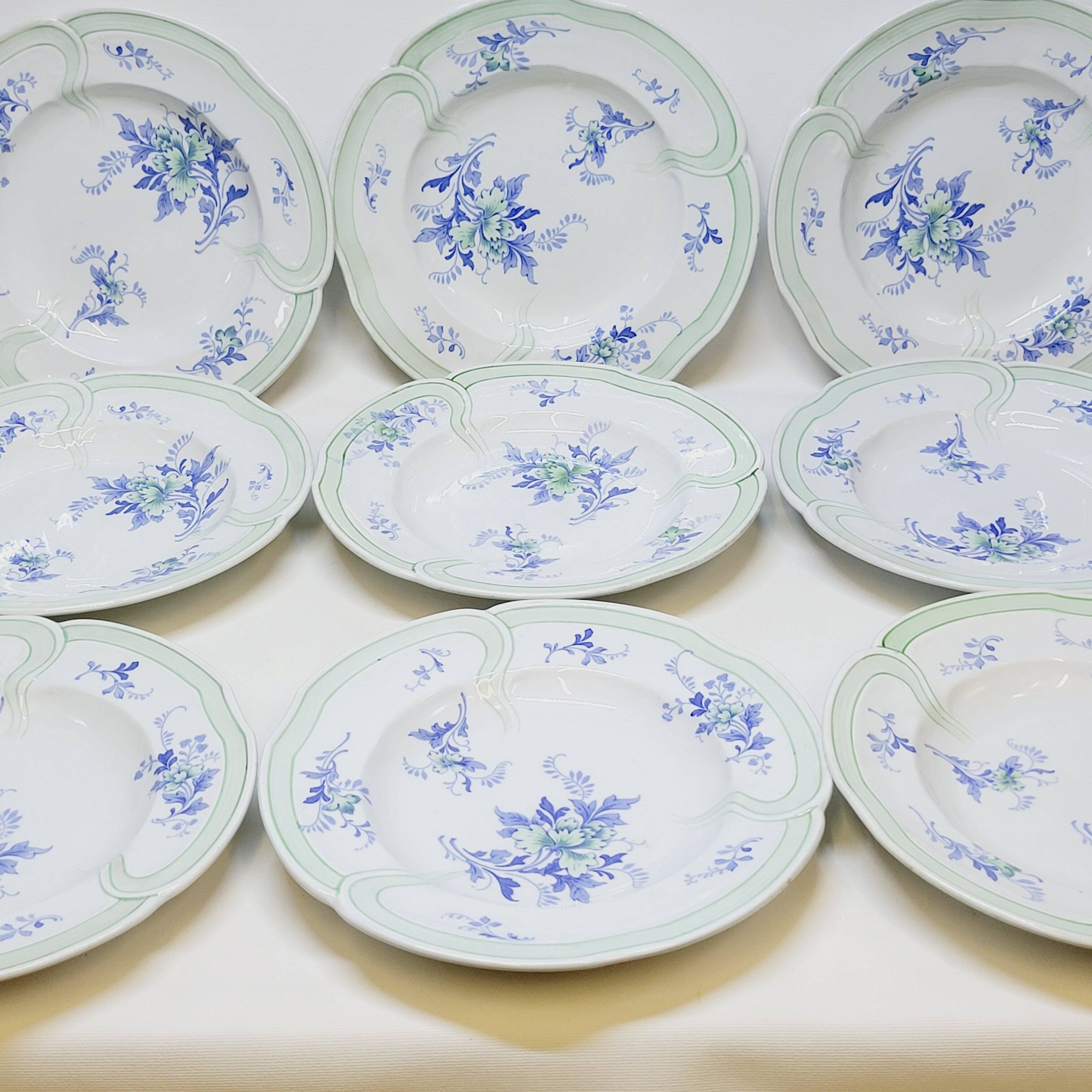 9 Antique KG Lunéville Plates, Regence Model