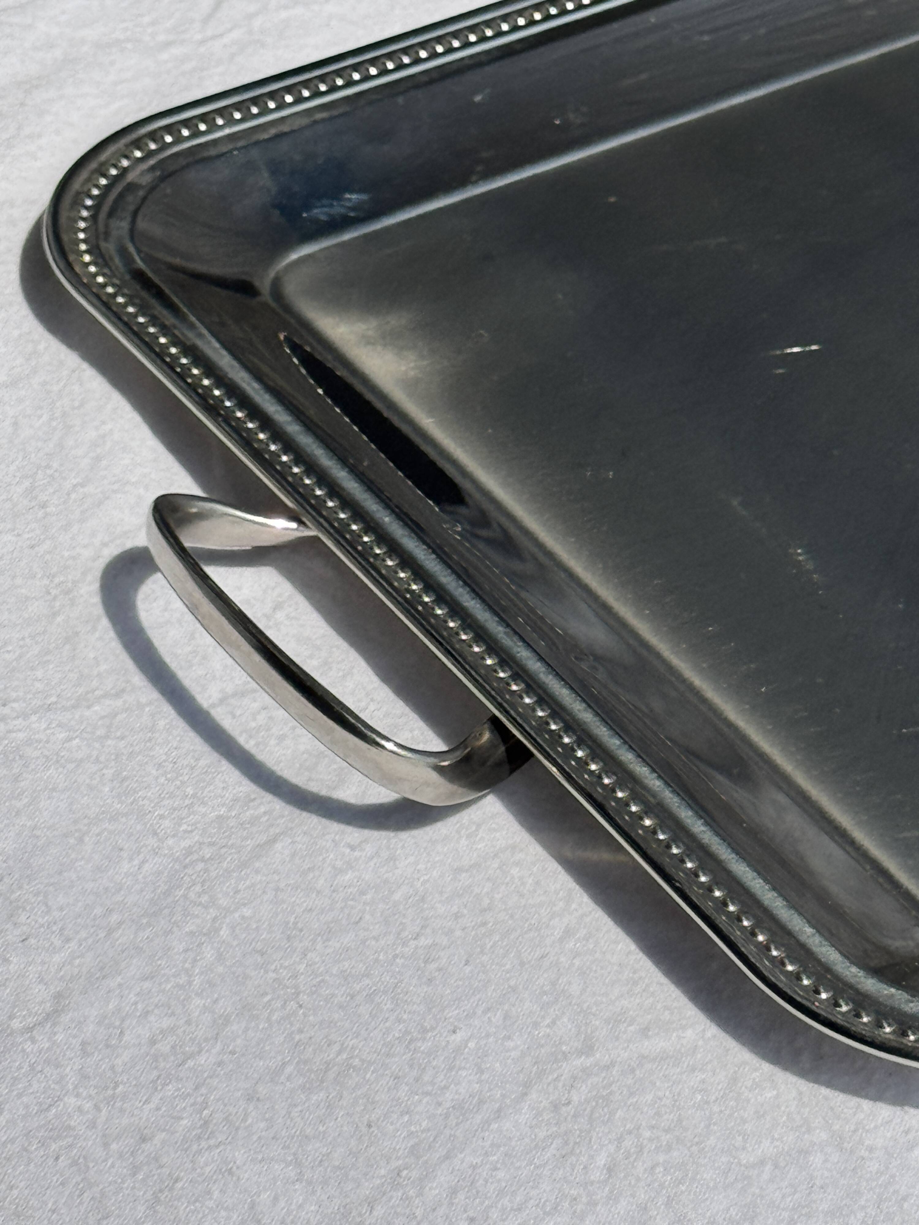 Classic silver tray with pearl stripe frieze