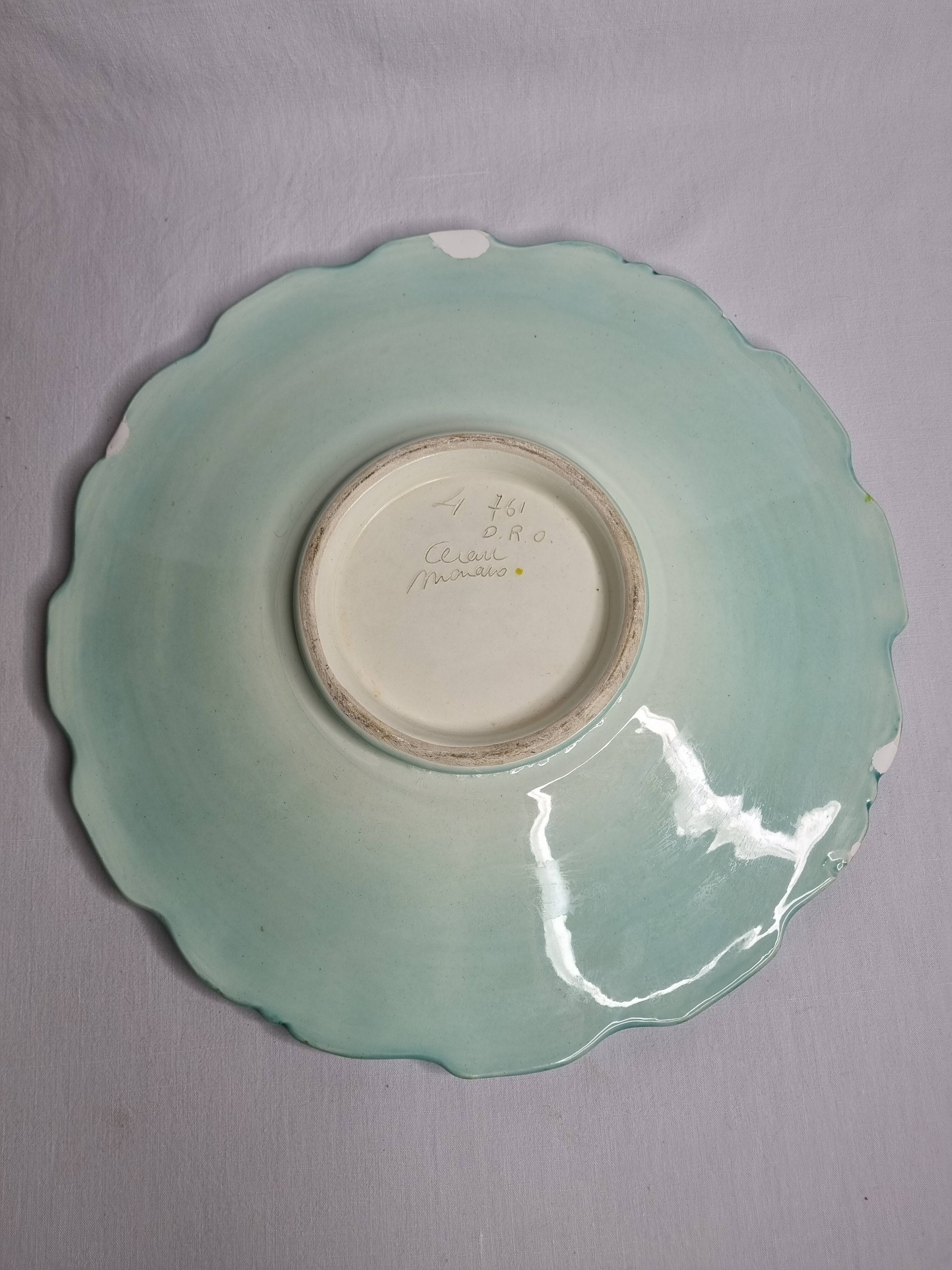 Vintage decorative dish Cerart Monaco fish decor signed ceramic, 37 cm