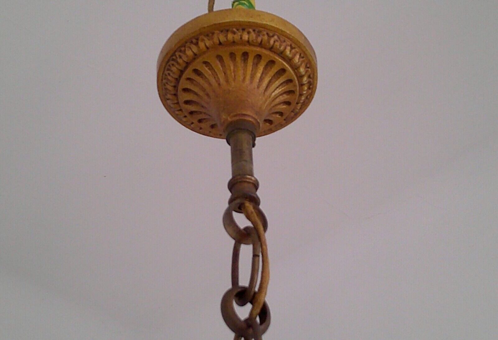 French antique bronze glass & crystal 5 light cage chandelier 4032