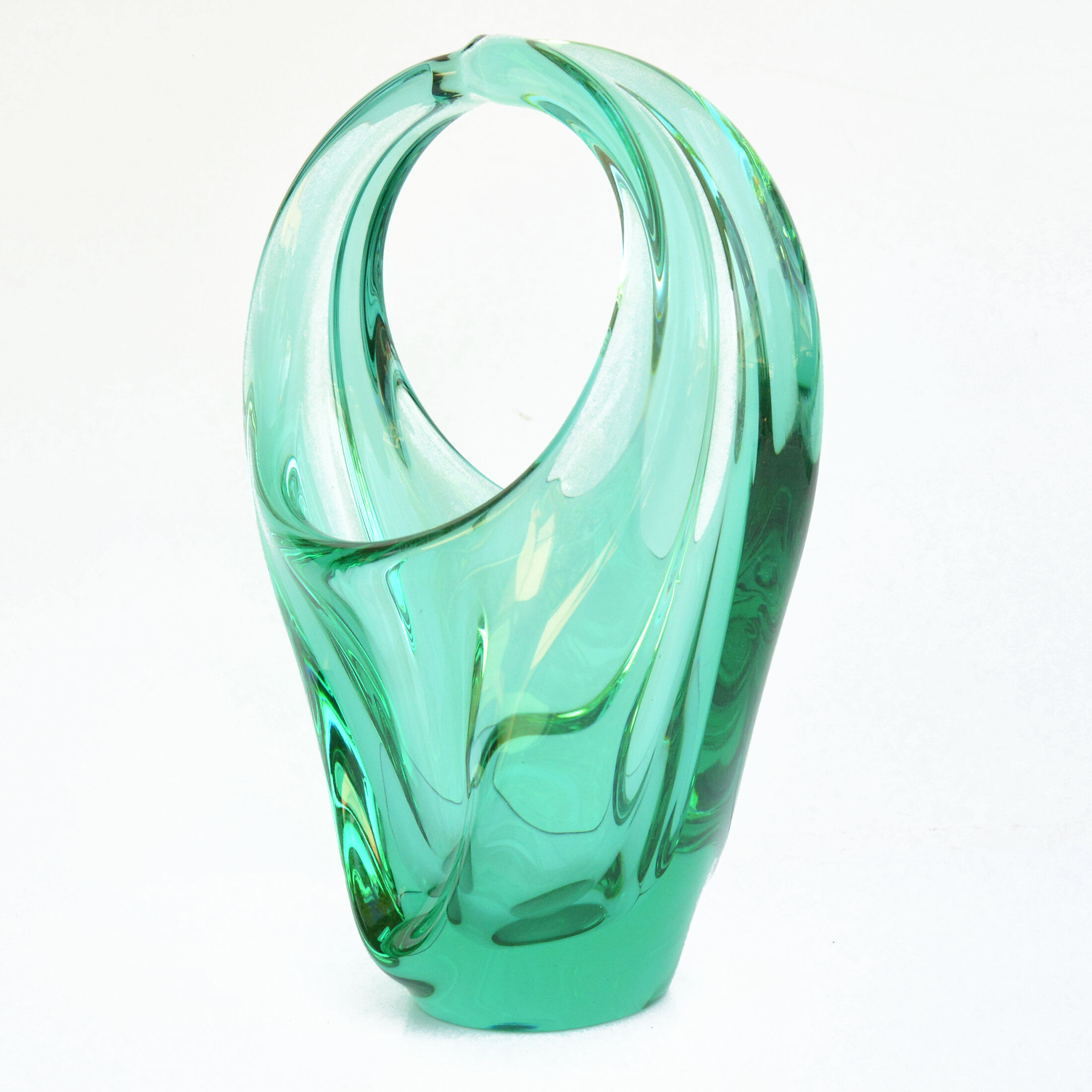 Panier en verre des années 1960, conçu par M. Klinger, Zelezny Brod Sklo, Tchécoslovaquie