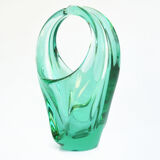 1960s glass basket, designed by M. Klinger, Zelezny Brod Sklo, Czechoslovakia