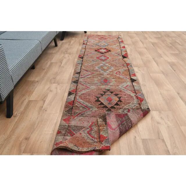 1970s Turkish Oushak Handmade Wool Cotton Orange Runner Rug 78x355