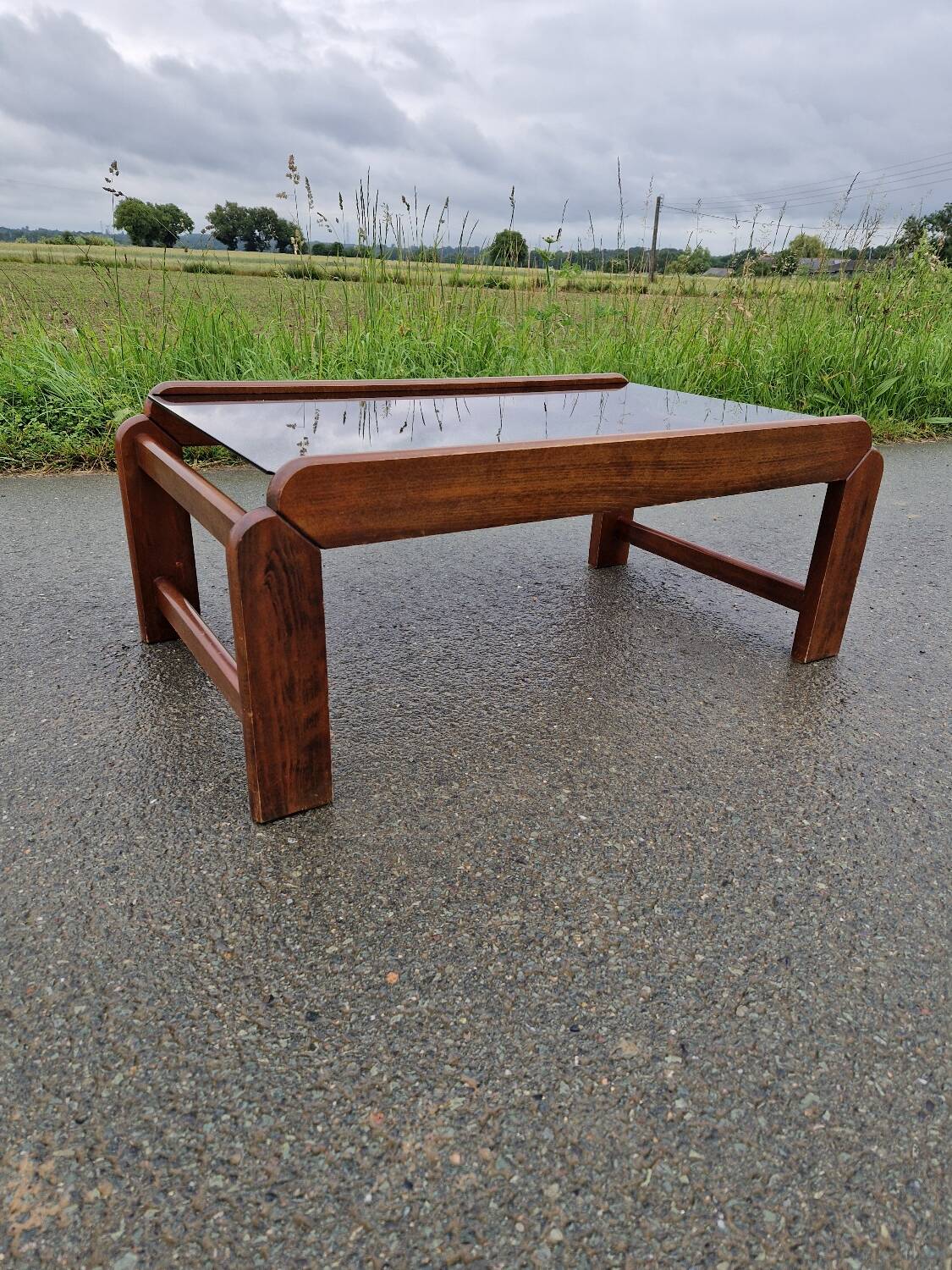 Vintage smoked glass coffee table