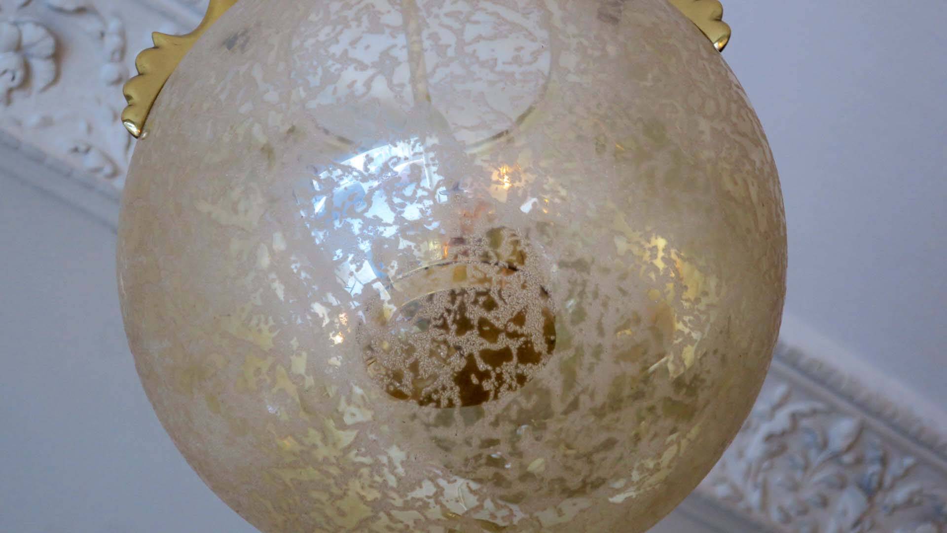 Doria Leuchten frosted glass and brass globe pendant light, 1970s
