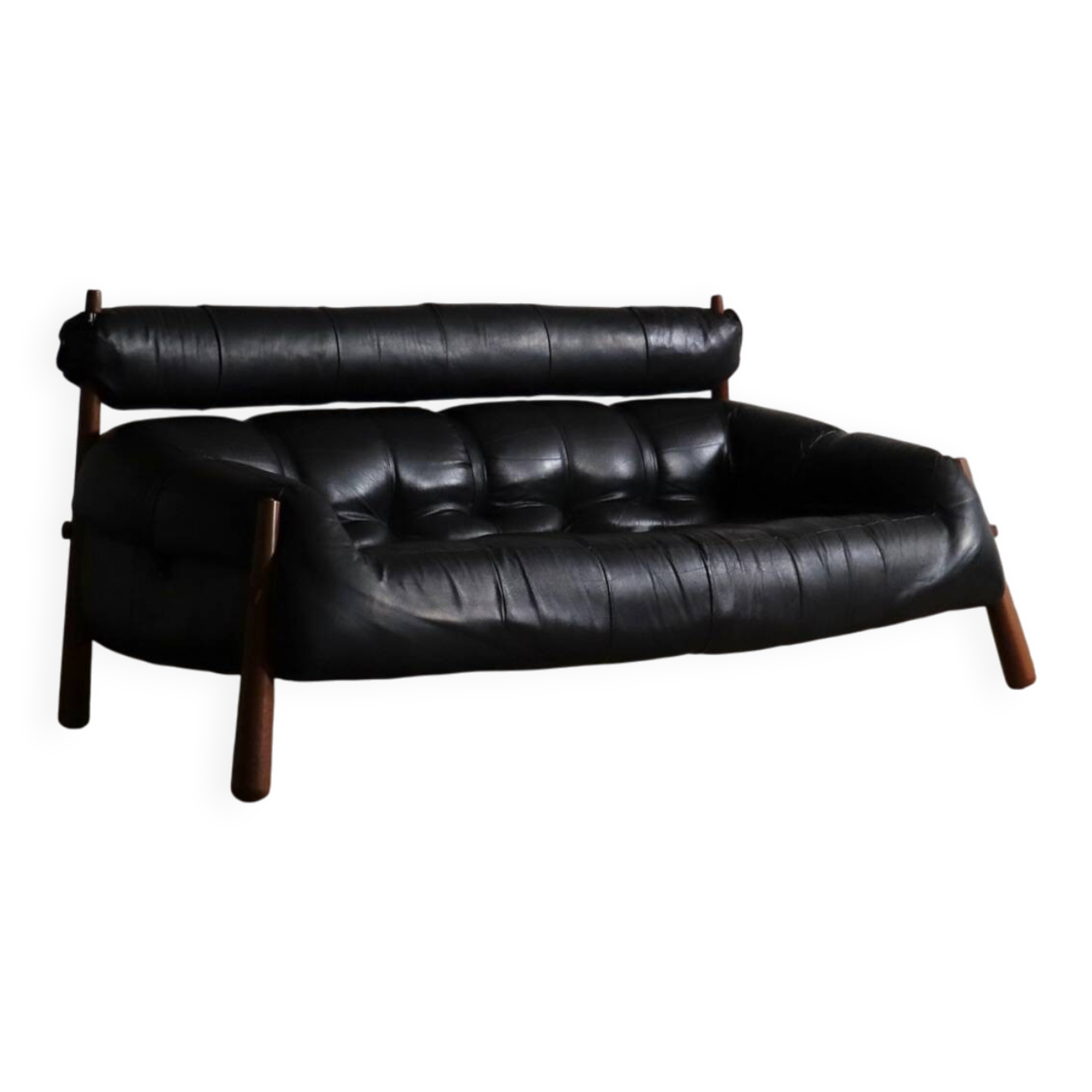 Percival Lafer MP-81 three seater sofa in black leather, Brazil 1970s