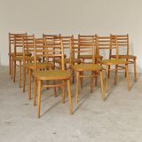 Set of 10 Bystrice tone wooden and caned chairs from the 1960s.
