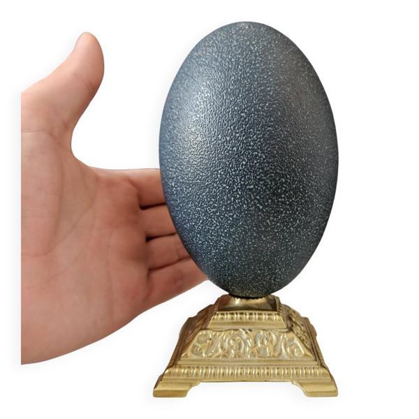 Oeuf d'Émeu, Socle Laiton (Début XXè) H : 16 cm   Objet de Curiosité