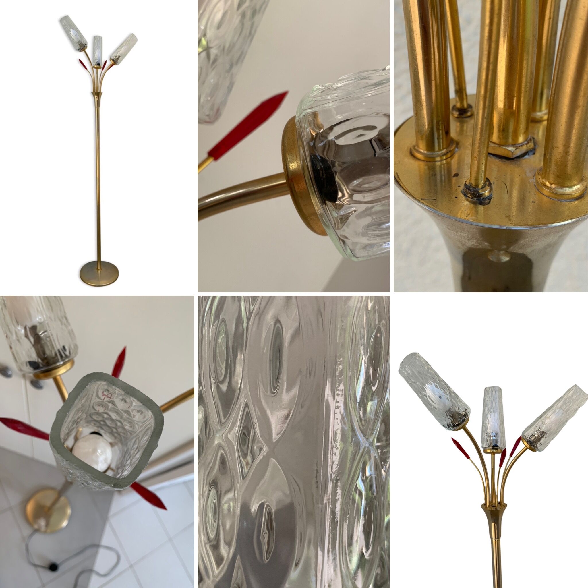 Vintage brass floor lamp with 3 lights, 1960s