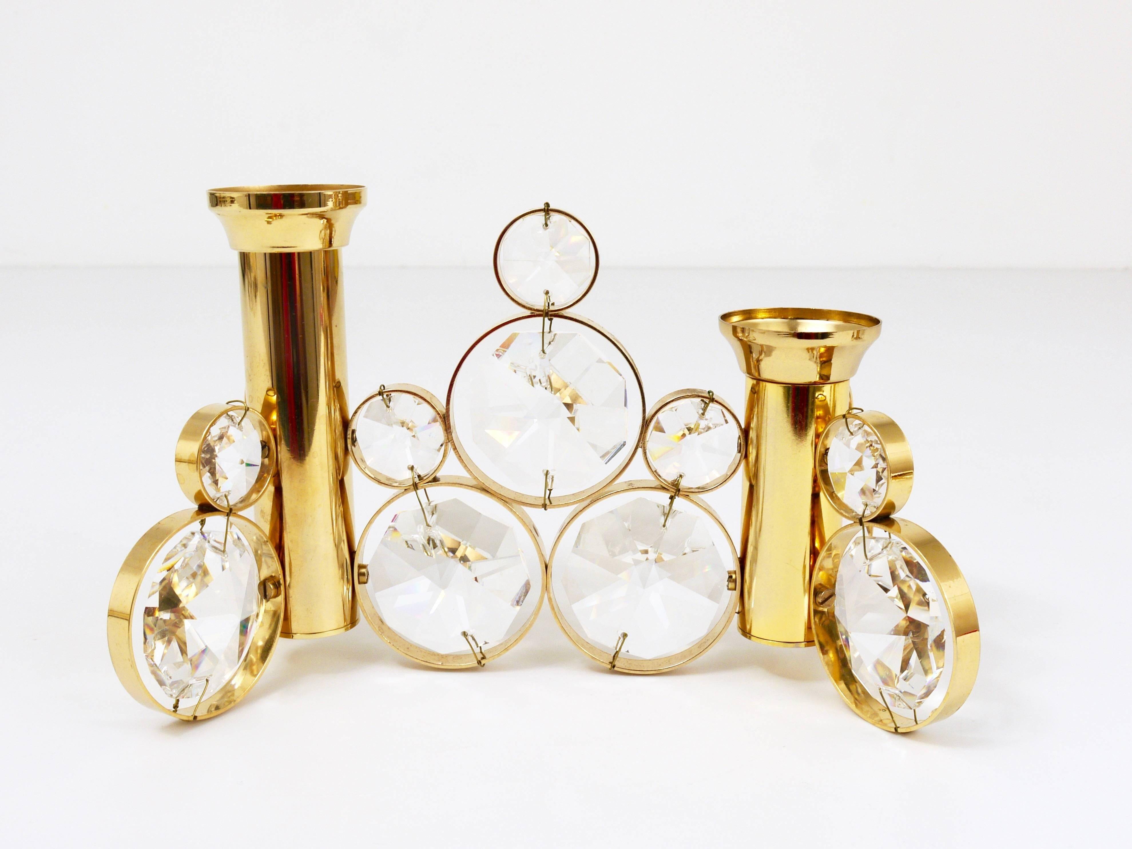 Palwa Gaetano Sciolari style porte-bougies en laiton et cristal, années 1970