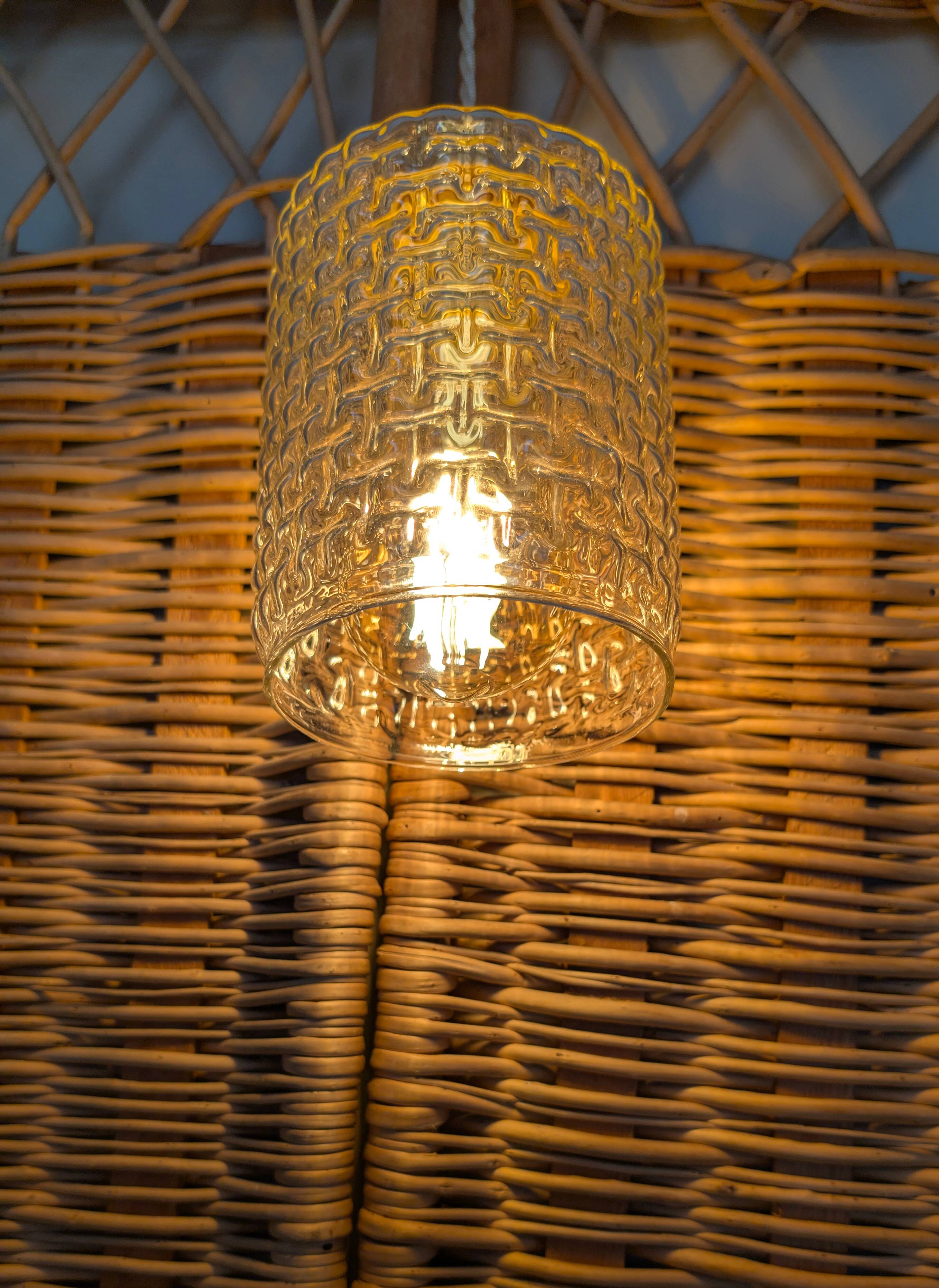 Hammered glass table lamp with vintage style shade