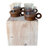 4 vintage Schott Mainz Jeanner cups – glass & teak – 1960/70
