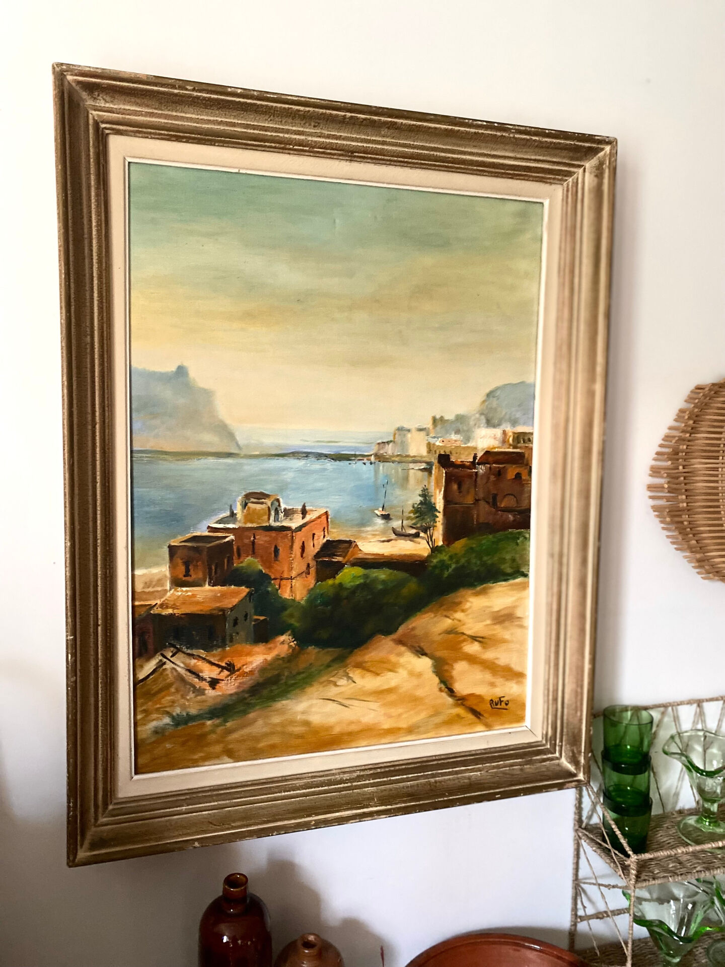 Old oil on canvas, Mediterranean port scene signed Rufo.