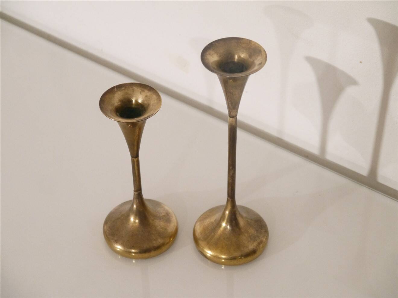 Danish brass candlestick pair from the 1970s.