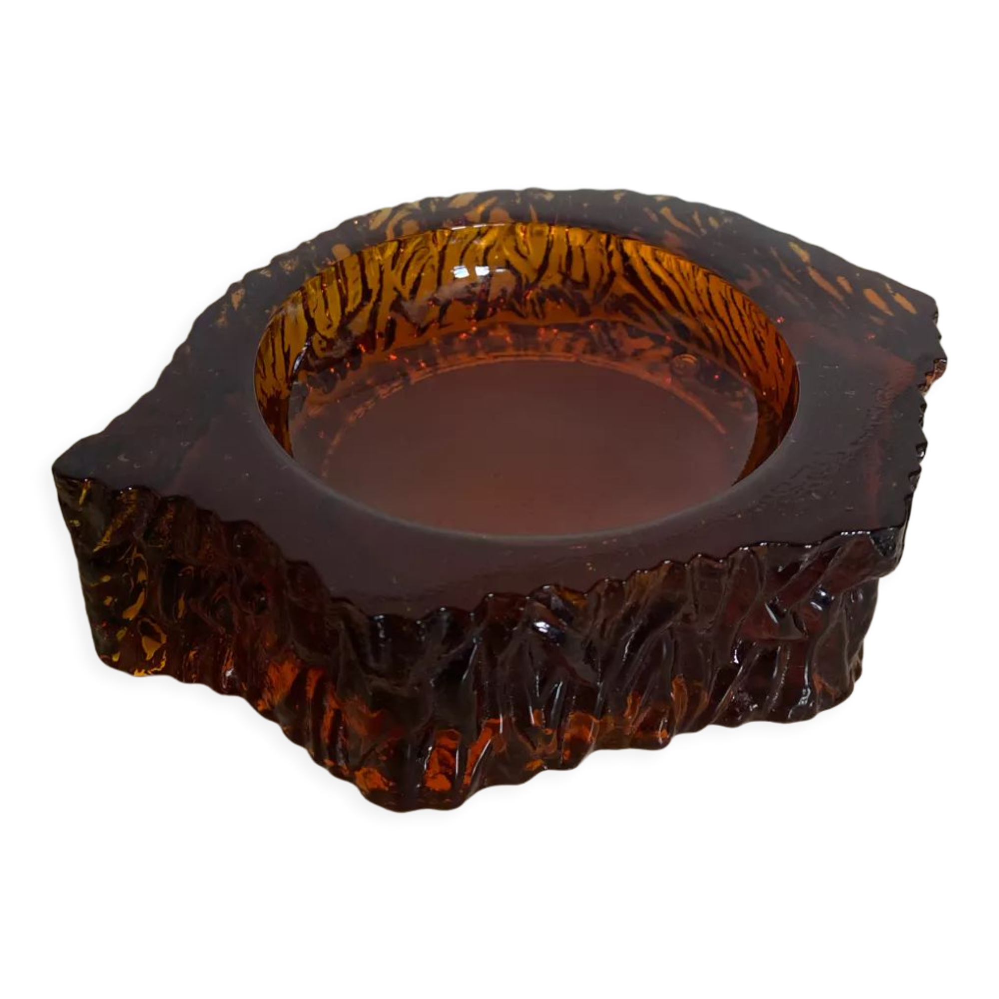 Ashtray in amber bubbled glass