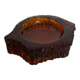 Ashtray in amber bubbled glass