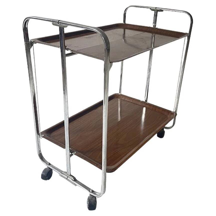 Chrome Midcentury folding service trolley, Germany 1950s