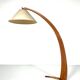 Mid-Century Arc Floor Fabric Lamp, Wood, Italy, 1950s