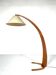 Mid-Century Arc Floor Fabric Lamp, Wood, Italy, 1950s