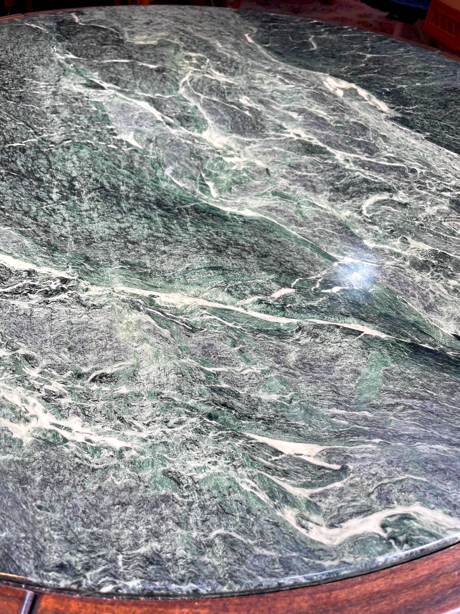 Vintage green sea marble and rosewood table from the 1970s.