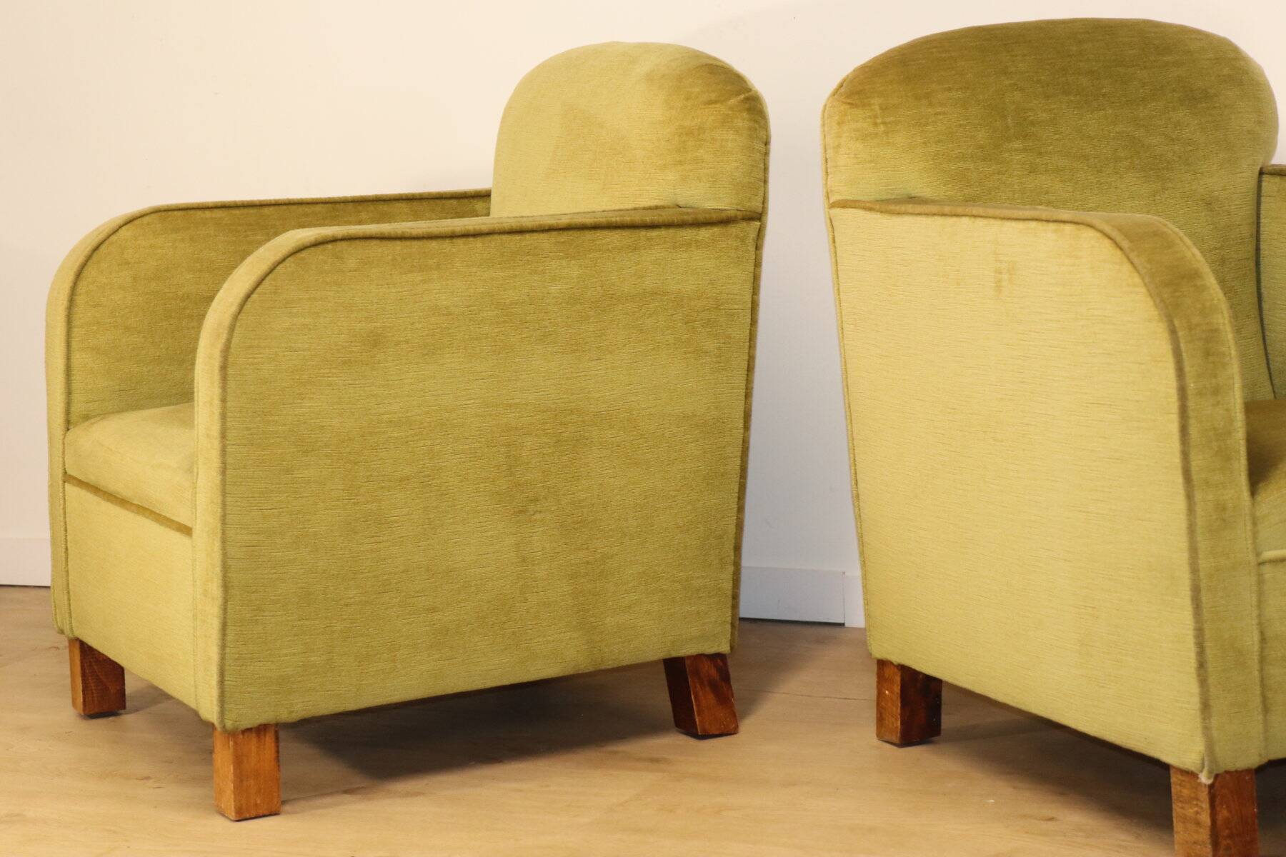 Pair of vintage velvet armchairs with footrest - 1950s