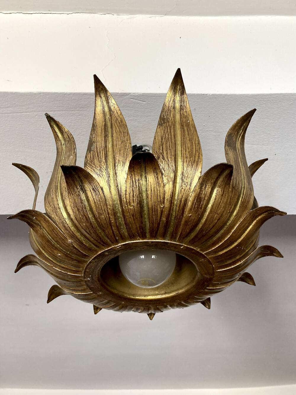 Ceiling light, Hans Kögl, sunflower model in gilded metal, 1950s.