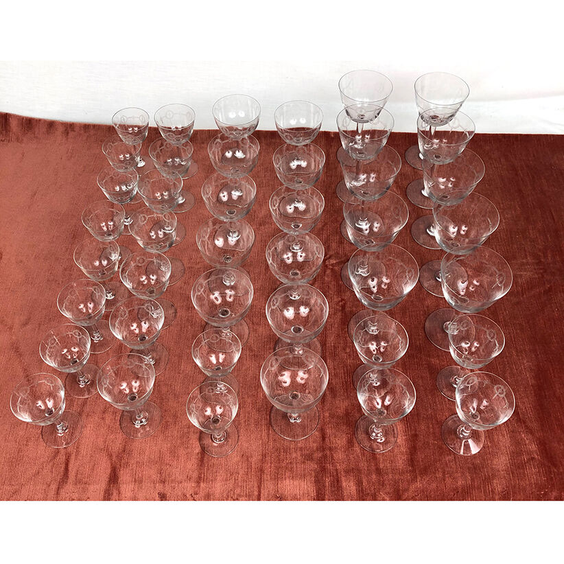 Service of cut crystal glasses. 42 pieces