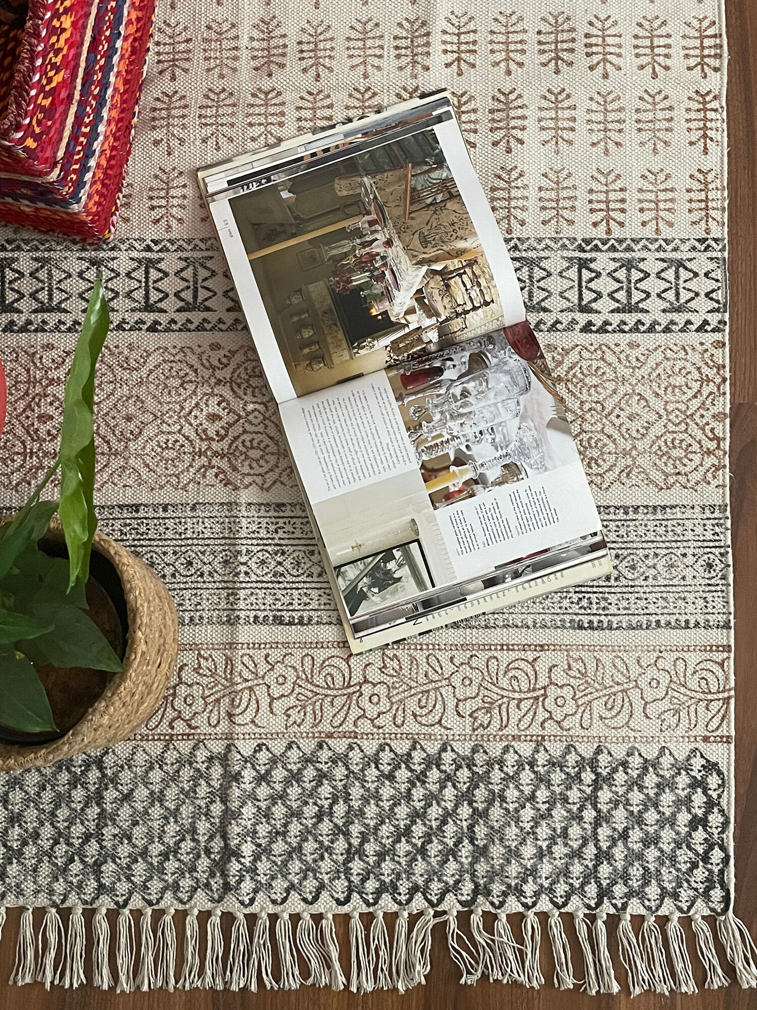 Cotton hand weaved hand block printed picnic rug