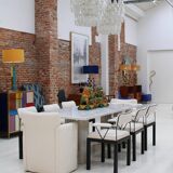 Mid Modern Ettore Sottsass Lodge Italian Black Metal and Wool Chairs, Set of Six