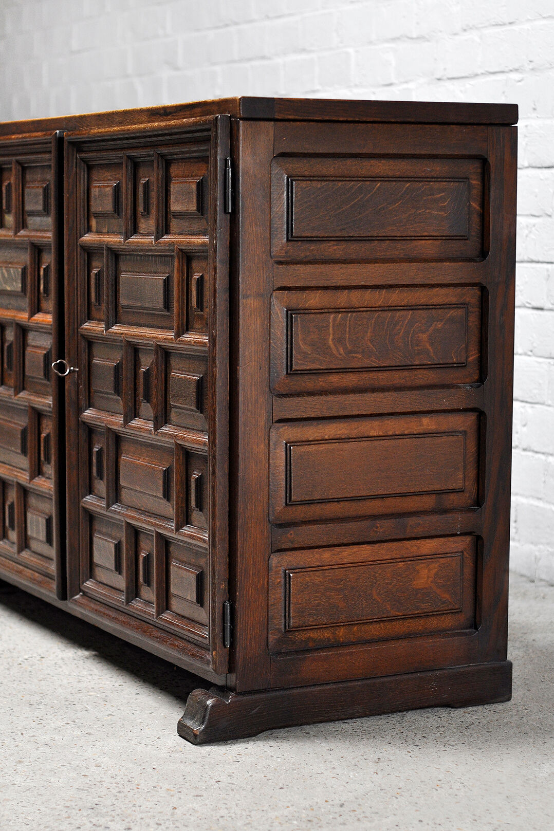 Spanish Brutalist Sideboard With Geometric Patterns, 1940s