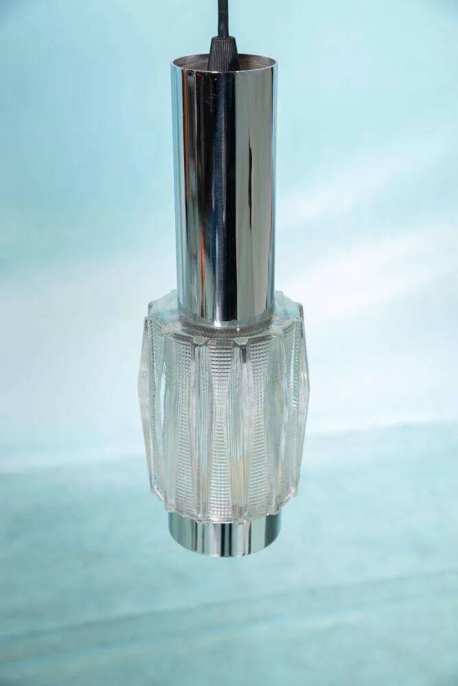 Vintage chrome and glass suspension, space age cascade lamp.