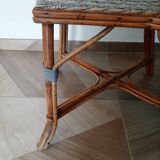 Vintage set of 2 garden woven rattan chairs - sky blue nets - 40