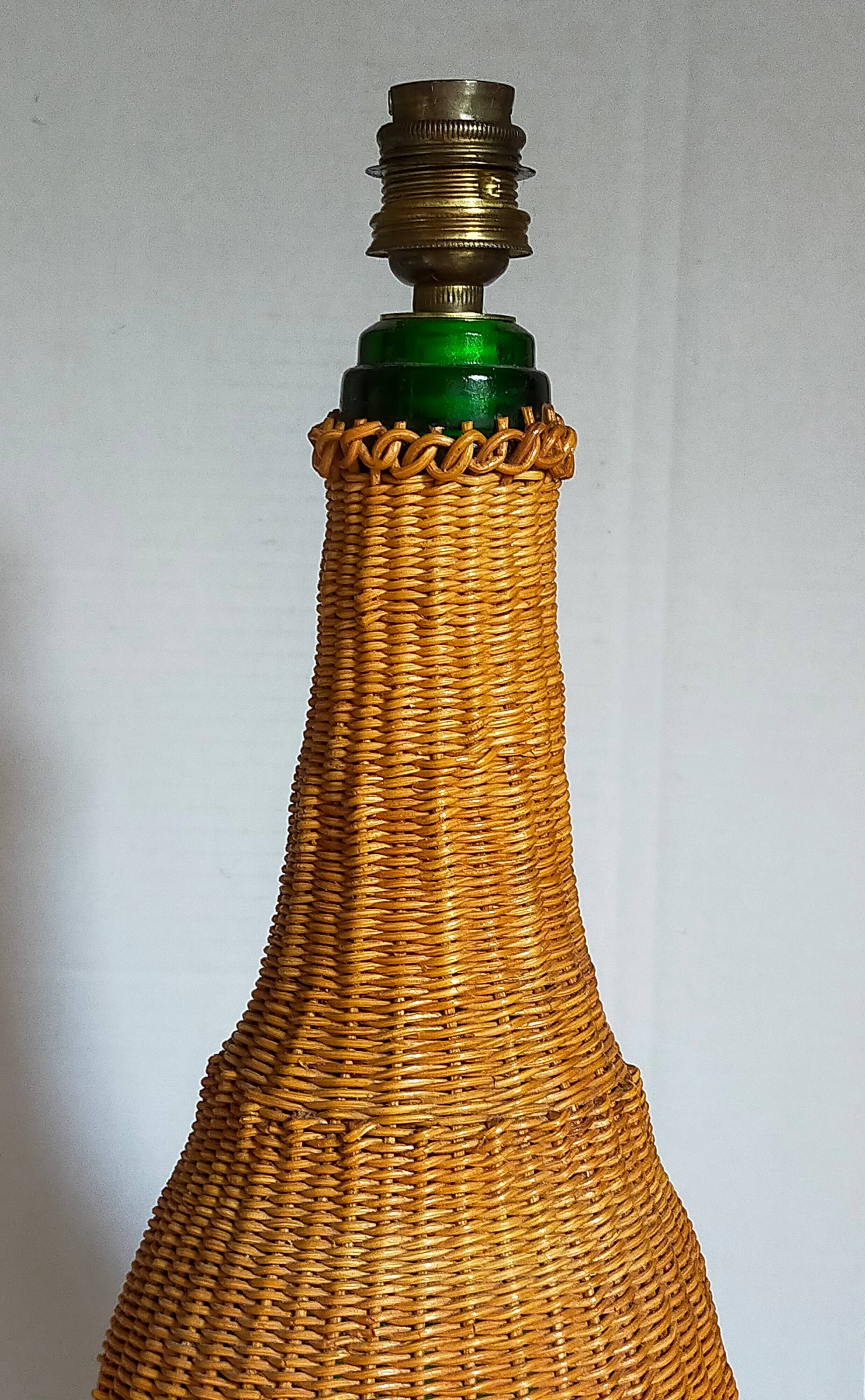 XL bottle lamp foot dressed in rattan 50s