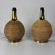 Large midcentury pencil reed rattan bamboo and brass table lamp Italy 1970s