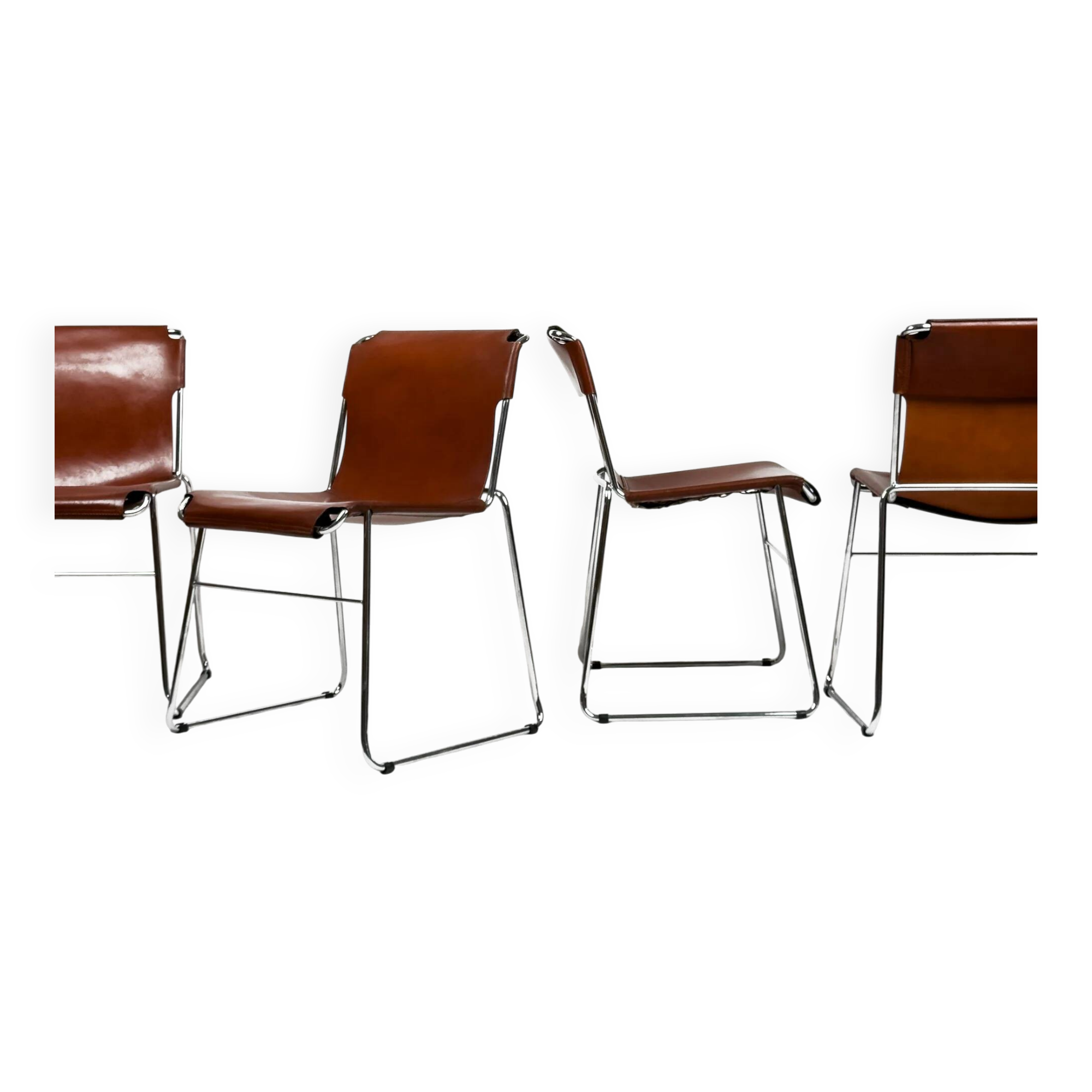 Set of 4 vintage Italian chrome & leather chairs 1970s