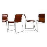 Set of 4 vintage Italian chrome & leather chairs 1970s