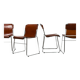 Ensemble de 4 chaises vintage italiennes en chrome et cuir des années 1970