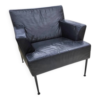 Kinnarps Suède Fauteuil Meo 357 cuir noir années 1990 Dan Ihreborn