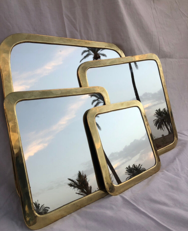 Set of 4 square brass mirrors
