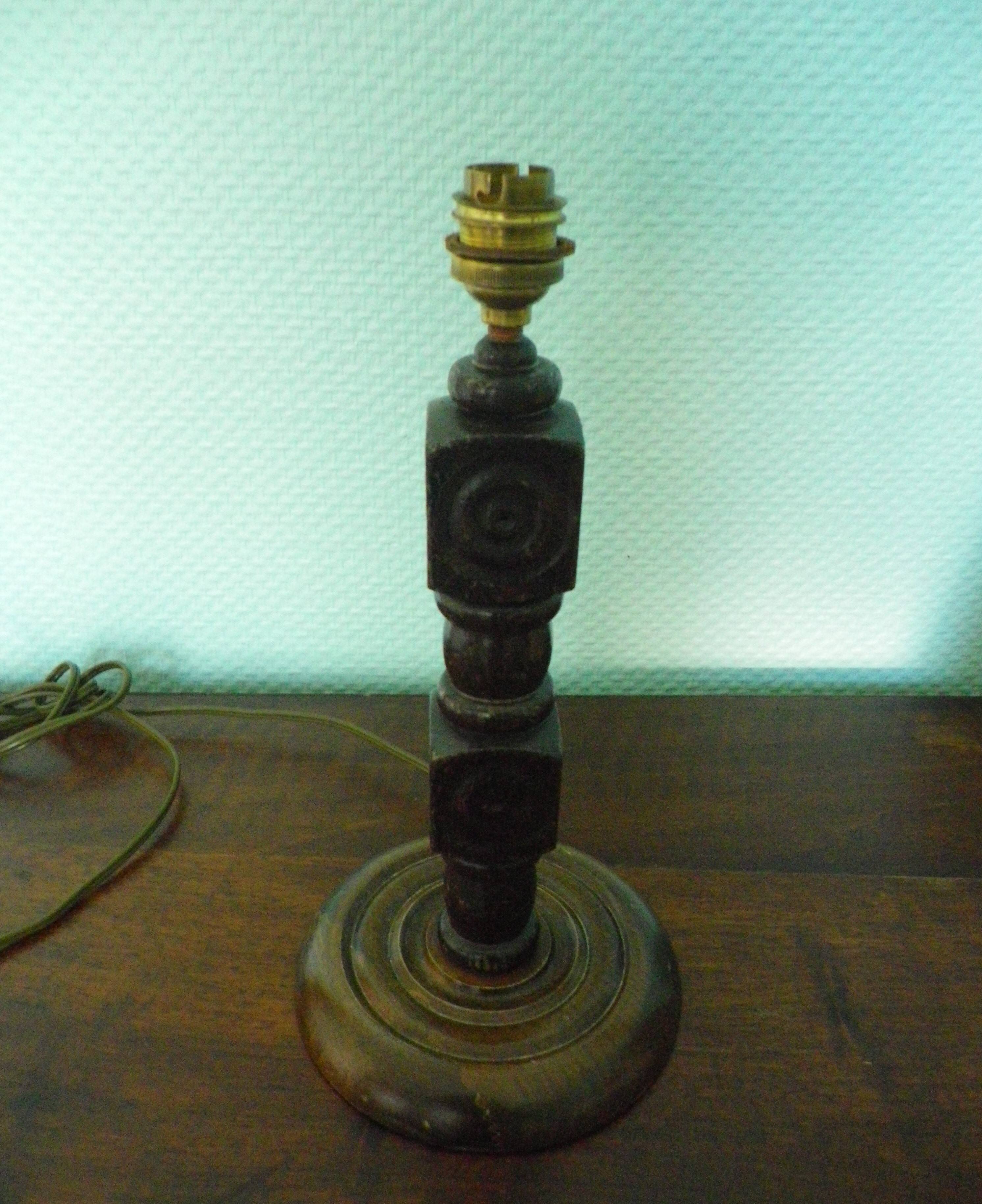 Wooden Desk Lamp with Geometric Design and Fabric Shade, France