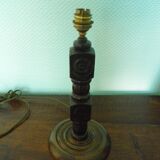 Wooden Desk Lamp with Geometric Design and Fabric Shade, France